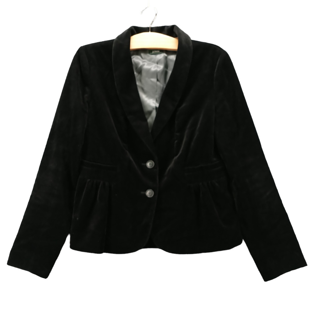 J. Crew Women's Blazer Suit Jacket Long Sleeve Black Actual 35x22.5 Velour